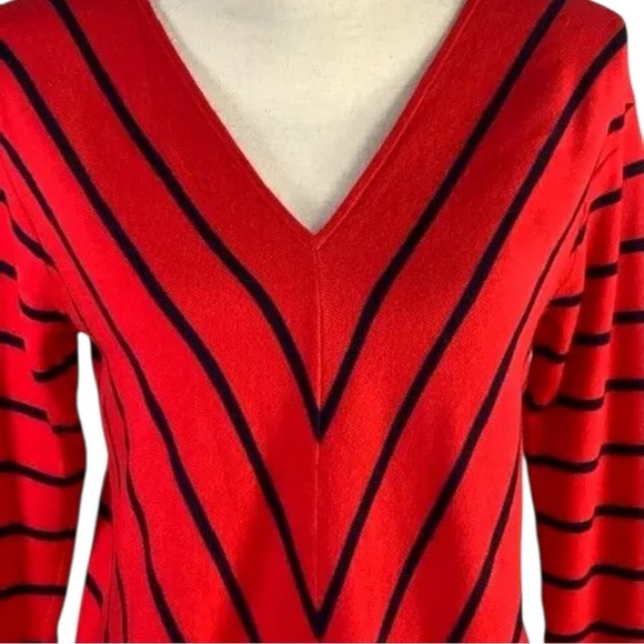 Talbots Red and Black V-Neck Sweater - Picture 3 of 6